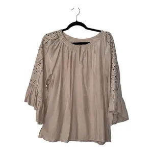 Wit & Wisdom Dusty Rose Embroidered Eyelet Bell Sleeve Blouse Size L thumbnail 2