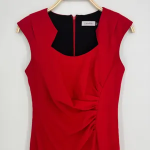 Calvin Klein Sheath Dress 4 Red Sleeveless Ruched Cocktail Party Wedding Guest thumbnail 3