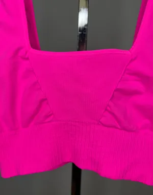 Free People Movement Good Karma Square-Neck Sports Bra Hot Neon Pink thumbnail 4