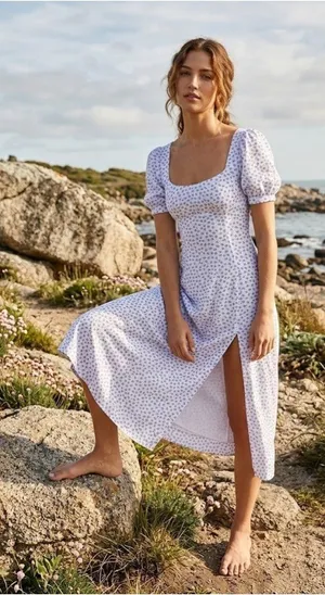 NWT Reformation Coucou in Hanna Floral Linen Puff Sleeve Midi Dress 12 $278 thumbnail 1