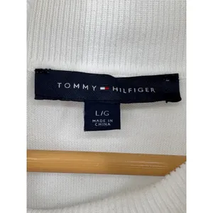 Tommy Hilfiger Turtleneck Sweater Large Striped Metallic White Gold Coastal Prep thumbnail 7