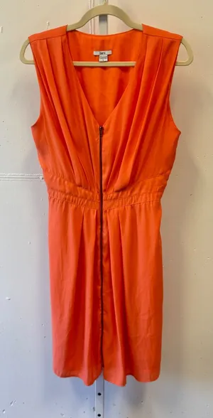 Bar III Orange Sleeveless V-Neck Zip Front Pleated Dress MDW-471 Women's Large thumbnail 1