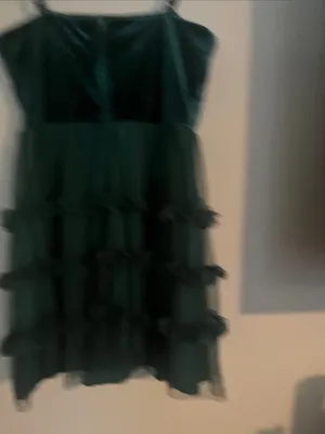 Girls Dark Green Velvet & Tulle Ruffle Party Dress thumbnail 5