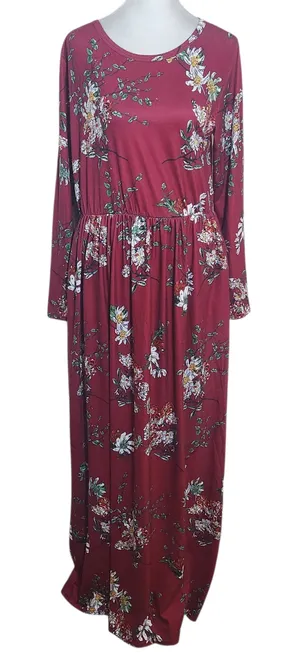 Zesica Long Sleeve Burgundy Floral Maxi Dress Size Large Wedding Guest Dress thumbnail 1