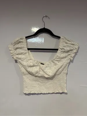 White eyelet cap sleeve Billabong crop‎ top thumbnail 3
