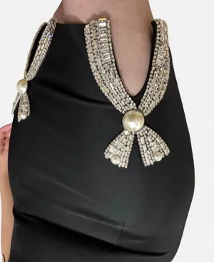 Deep plunge rhinestone mini dress Black thumbnail 1