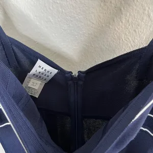 Herve Leger 90s Navy Blue Bandeau Top Stretch Bodycon Maxi Dress S thumbnail 7