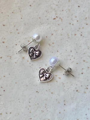 Handmade y2k Kawaii heart ribbon mini dangle earrings 🎀 thumbnail 8