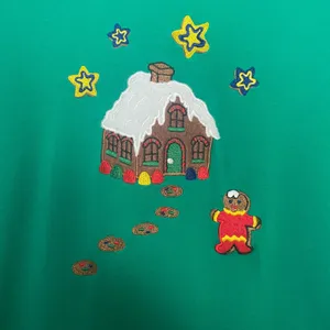 Karen Scott Vintage 90s Christmas Sweatshirt Gingerbread Man House Green Women Size XL Retro thumbnail 13