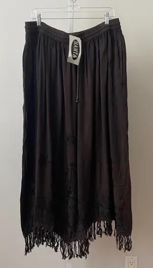 MAMTA Rayon Boho Western Fringe Embroidered Maxi Skirt Plus Size Black thumbnail 1
