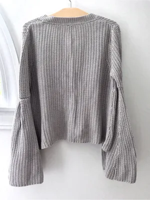 Free People Damsel Bell Sleeve Chunky Knit Sweater Gray XS Boho thumbnail 10