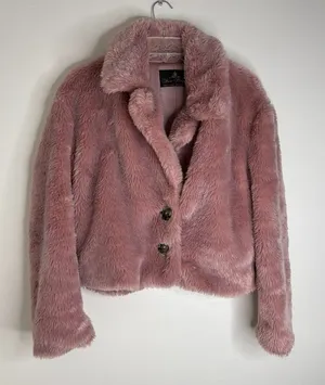 Free People Pink Faux Fur Coat Women’s Small Plush Teddy Shaggy Y2K Boho Jacket thumbnail 1