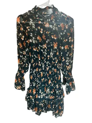 Princess Polly Black Floral Smocked Long-Sleeve Mini Dress thumbnail 3
