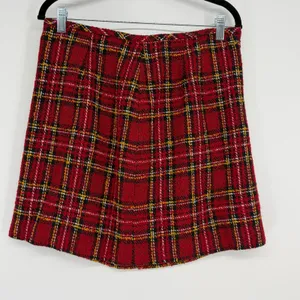 Vintage Ann Taylor LOFT Red Plaid Tweed Mini‎ Skirt Size 4 Wool Blend Preppy thumbnail 2