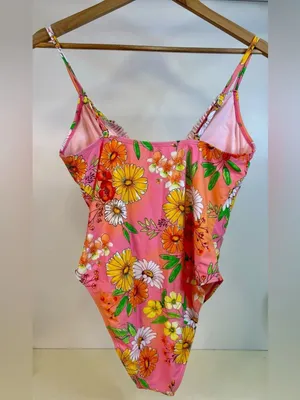 New with Tags Floral Tie-Front One-Piece Swimsuit - Pink & Orange thumbnail 4