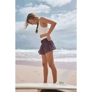 FP Movement Get Your Flirt On Shorts Tan High Waist Smocked Athletic Running XS thumbnail 6