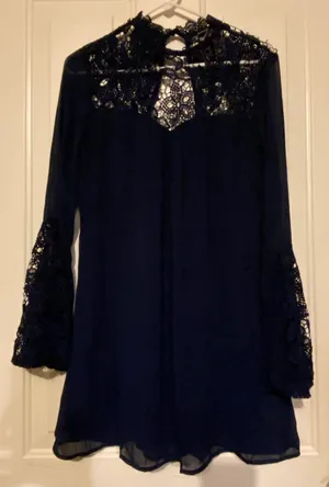 Trixxi Mini Dress Navy Blue W/ Lace Flare Long Sleeve thumbnail 1