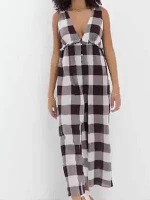 NWT asos buffalo check wide leg jumpsuit US -6 Semi Sheer thumbnail 9