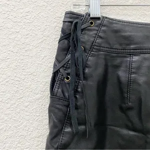FREE PEOPLE High Rise Side Lace Up Tie Black Vegan Leather Pleather Shorts Sz 4 thumbnail 6