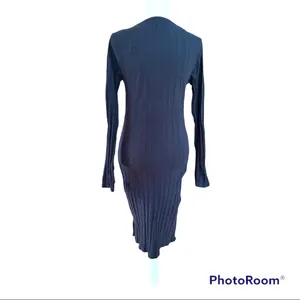 Pact Ribbed Long Sleeve Organic Cotton Midi Dress Navy Small thumbnail 3