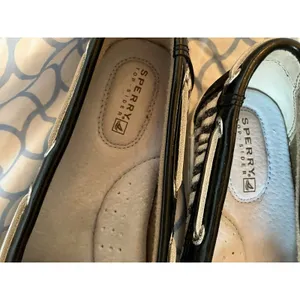 Sperry Top-Sider 5.5 M Women’s Black White Sequin Zebra Print Boat Shoes EUC thumbnail 2