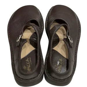 Sbicca Mary Jane Buckle Strap Shoes‎ 6.5 Brown Pebbled Leather Comfort Cottage thumbnail 6