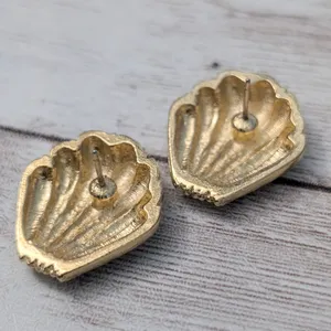 Vintage Stud Earrings For Pierced Ears 7/8" Gold Tone Flourish thumbnail 4