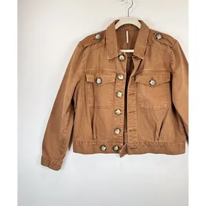 Free People Womens Denim Jacket Brown Eisenhower Slouchy Cropped Jean Medium thumbnail 6