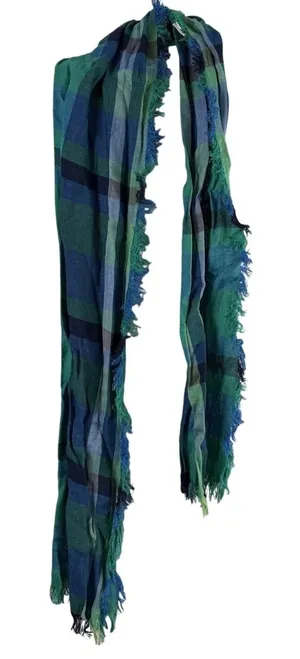 Target Plaid Gauze Scarf‎ Blue Green Teal Frayed Edge Grunge Aesthetic thumbnail 1