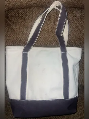 Lands' End Navy Cream Canvas Tote Bag with Embroidered Stars USA thumbnail 5