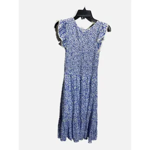 Lost + Wander Midi Dress Womens M Blue Floral Smocked‎ Ruffle Sleeve Cottagecore thumbnail 6