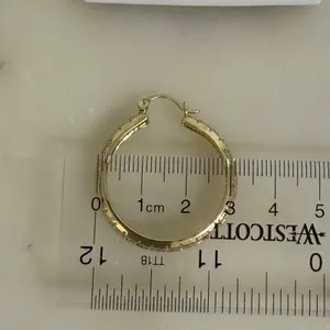 14K Gold Plated XP Hoop Earrings Greek Fretwork‎ Pattern Latch thumbnail 2