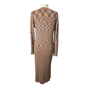 ASOS Design Space Dye‎ Knit Maxi Dress Women Size 14 Brown Long Sleeve Side Slit thumbnail 11