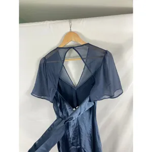 Topshop Satin Mixed Fabric Hi Low Maxi Dress Navy Size 6 thumbnail 6