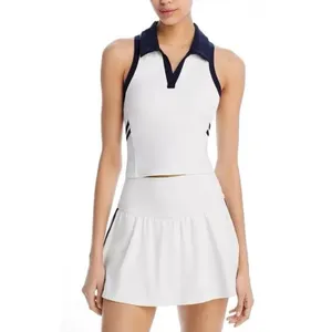 Splits59 Austin Airweight Crop Polo Top Women's Size M White Navy Athleisure NWT thumbnail 10