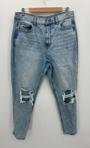 American Eagle Mom Jeans Size 14 L Light Wash‎ Distressed Cotton High Waisted thumbnail 1