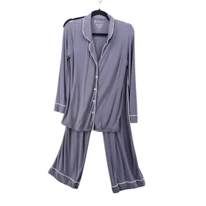 Shapeez Gray Bamboo Spandex Button Down Pajama Set Small Long Sleeve Wide Leg thumbnail 2