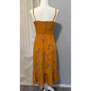 re:named Mustard Yellow Midi Dress Size M Floral Ruffle Sweetheart Keyhole Tie thumbnail 4