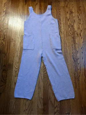 Free People Hailee Sweater Jumper Lilac XS Waffle Knit Cotton Jumpsuit Pockets thumbnail 2