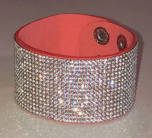 Crystal Pavé Wide Cuff Orange Melon Color Bracelet - Silver Sparkle thumbnail 1