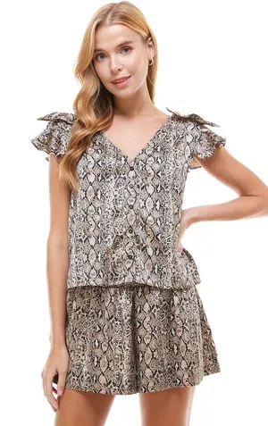 The Clothing Exchange Company | Snake Print Button Down Top | S | Brown | Sample Sale | CT7495 thumbnail 2