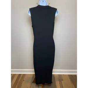 Lulus Bodycon Midi Dress Size L Black Sleeveless Stretchy Button Front thumbnail 3
