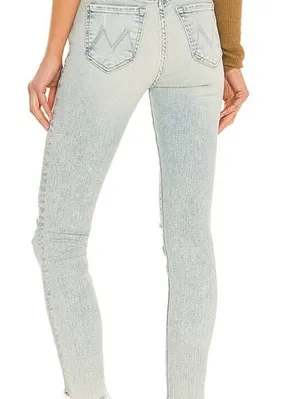 MOTHER The Stunner Zip Ankle Step Fray Distressed Light Wash Jeans - Size - 24 thumbnail 4