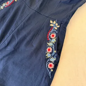 Bombay Paisley Strapless‎ Embroidered Linen Blend Jumpsuit Navy Blue XS Boho thumbnail 14