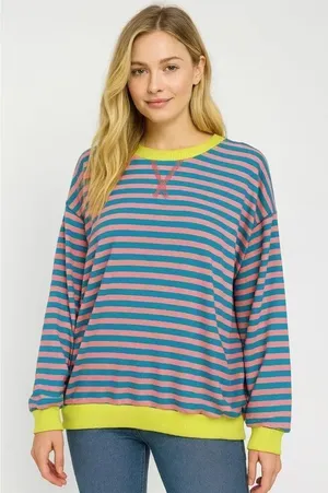 Amazon striped oversized crewneck sweater size M thumbnail 1