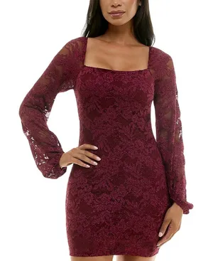 NWT Emerald Sundae Glitter Lace Bodycon Open Back Mini Dress Dark Red 2XS thumbnail 1