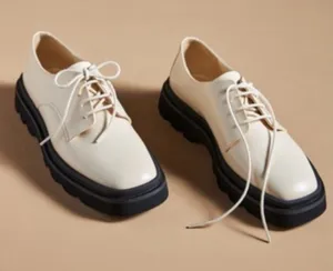 Anthropology Maeve Cream Lace-Up Platform Loafers with Black Sole thumbnail 1