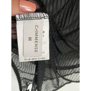 Commense Womens Bodysuit Black Sheer Mesh Front Cutout Ribbed Long Sleeve M thumbnail 5