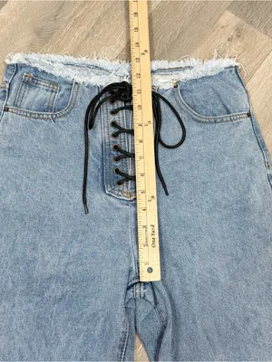 Vintage Y2k Lioness Lace Up Front Raw Edge Crop Jeans Blue Small‎ Straight High thumbnail 10