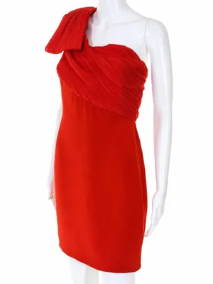 Marchesa Notte Mini Dress 0 One Shoulder Bow Cocktail Party Silk Sculpted Orange thumbnail 2